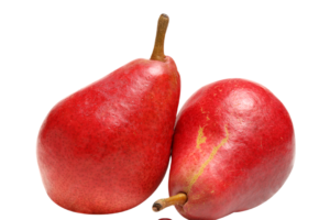 Peras rojas con pudin de vainilla